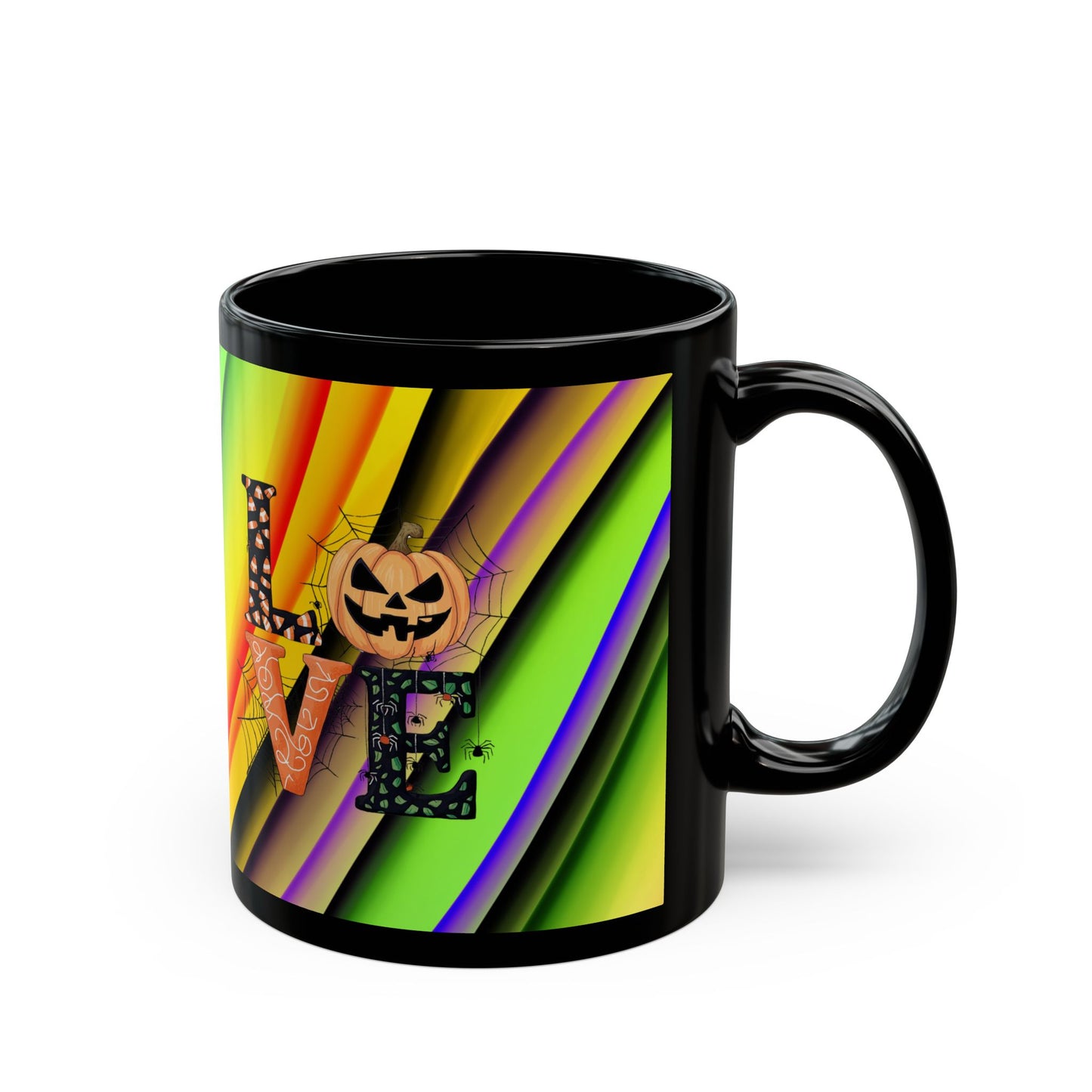 Halloween Theme Black Mug (11oz, 15oz), Cute Halloween Expression, Halloween Lovers, Coffee, Tea, Hot Chocolate Lovers, Great Gift Idea for Anyone
