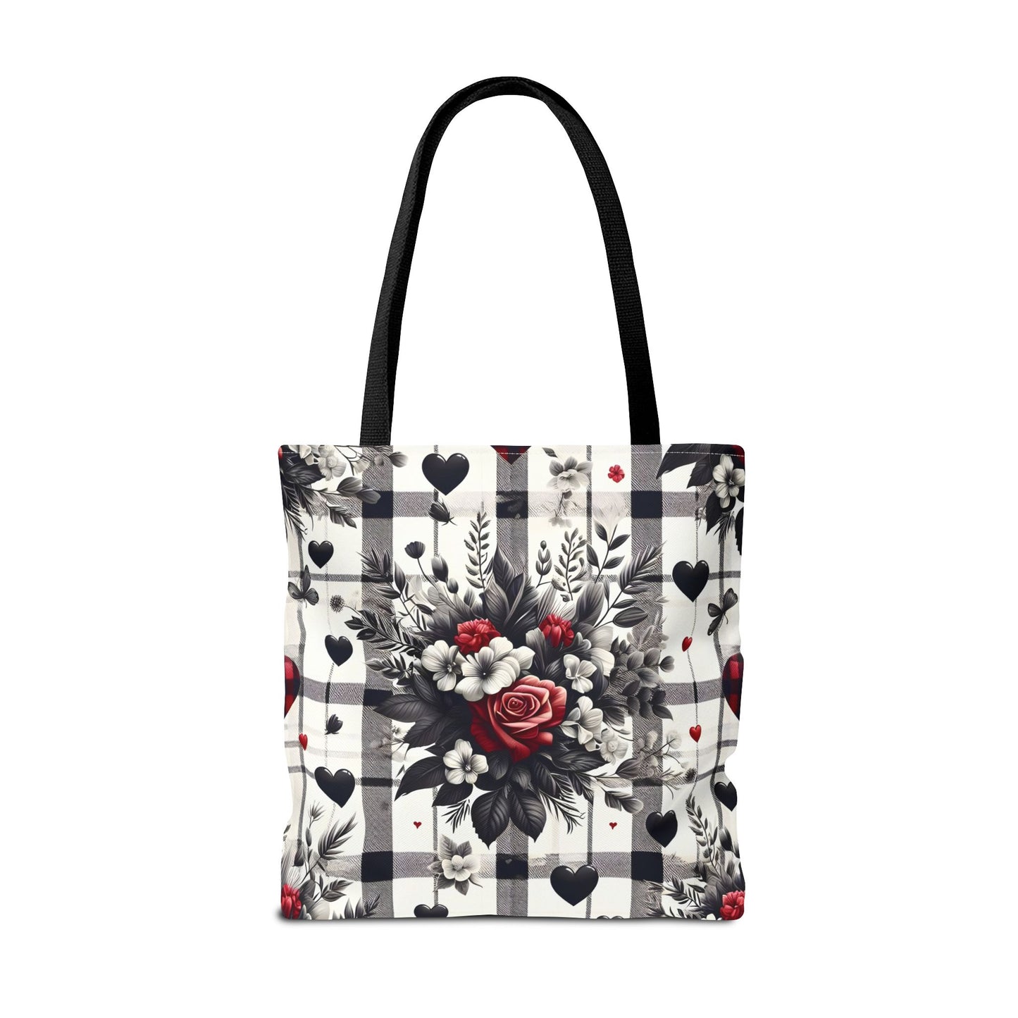 Stylish Valentine Plaid Flower Heart Tote Bag