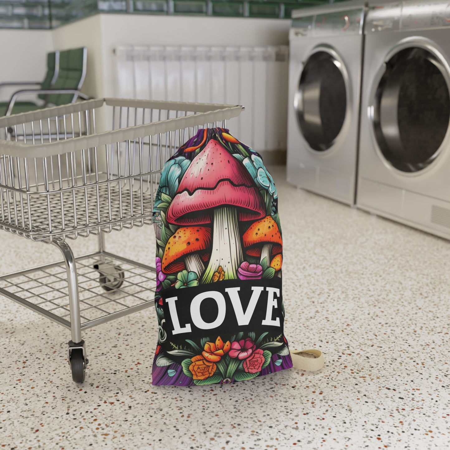 Mushroom 'LOVE' Laundry Bag - Floral Boho Wash Tote