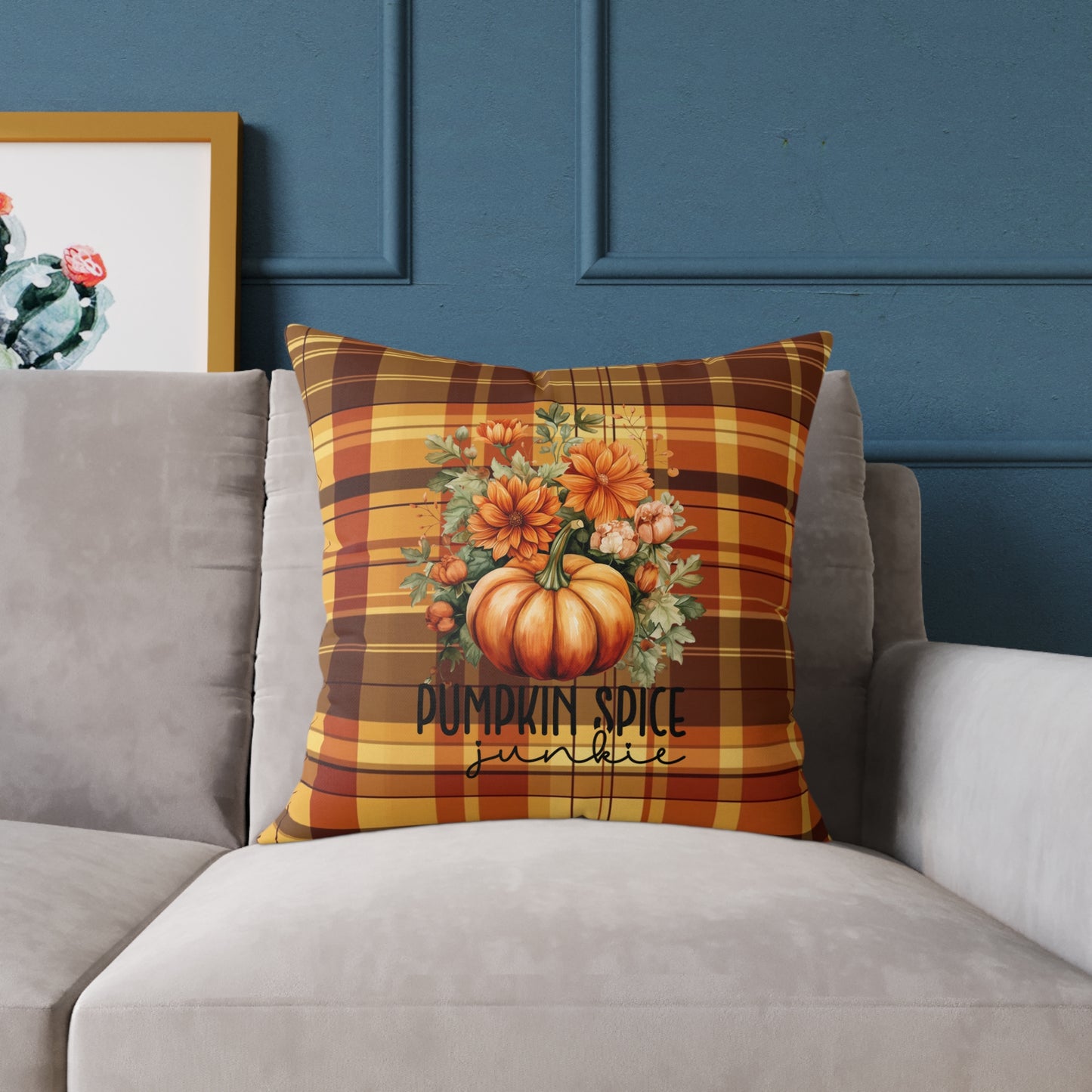 Fall Theme Square Poly Canvas Pillow, Beautiful Two-Sided Fall Pillow for Home or Office, Stylish Accent for Any Room, Perfect Fall Decor