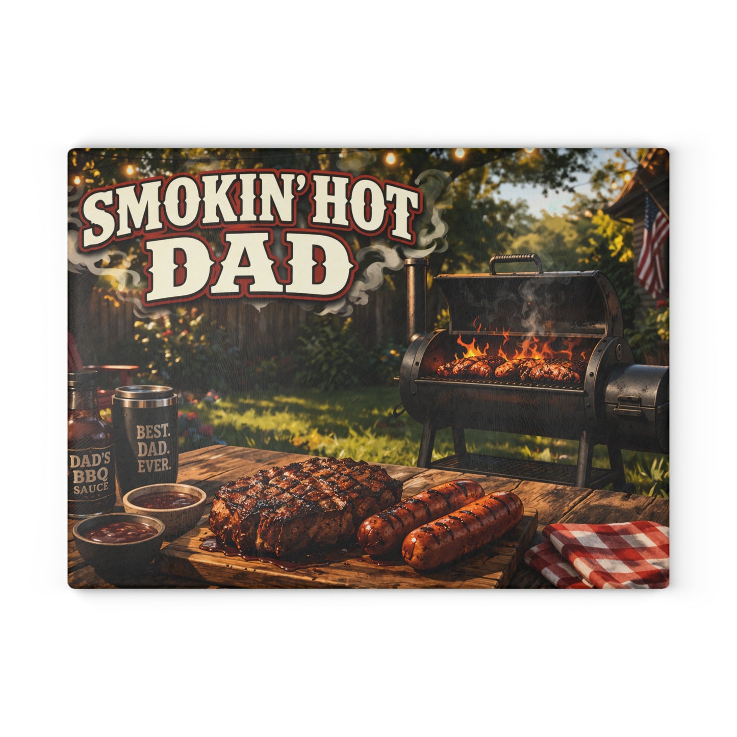Smokin' Hot Dad Glass Cutting Board – BBQ Grilling Father's Day Gift