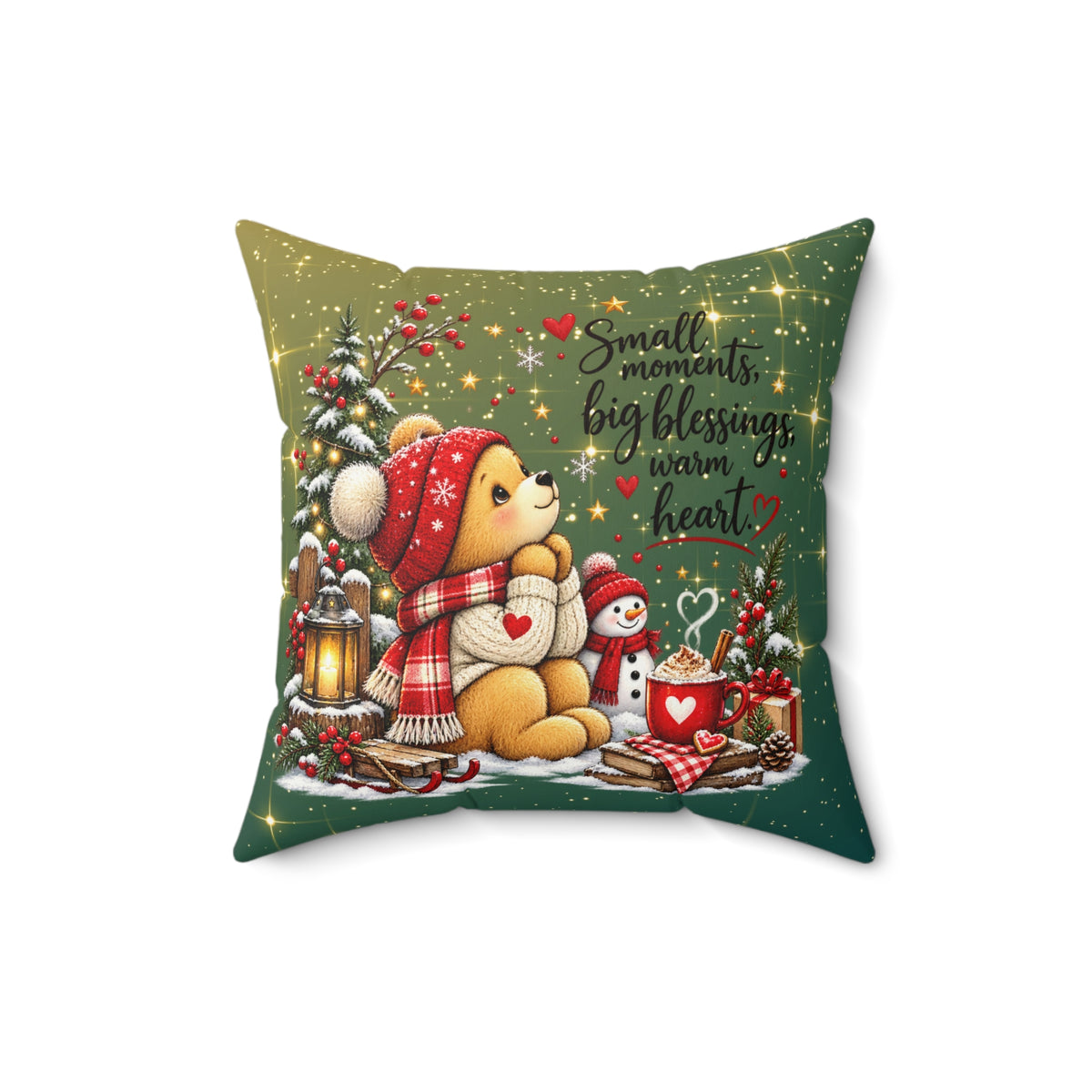 Square Faux Suede Christmas Bear Throw Pillow - Holiday Bear Throw Pillow Decor