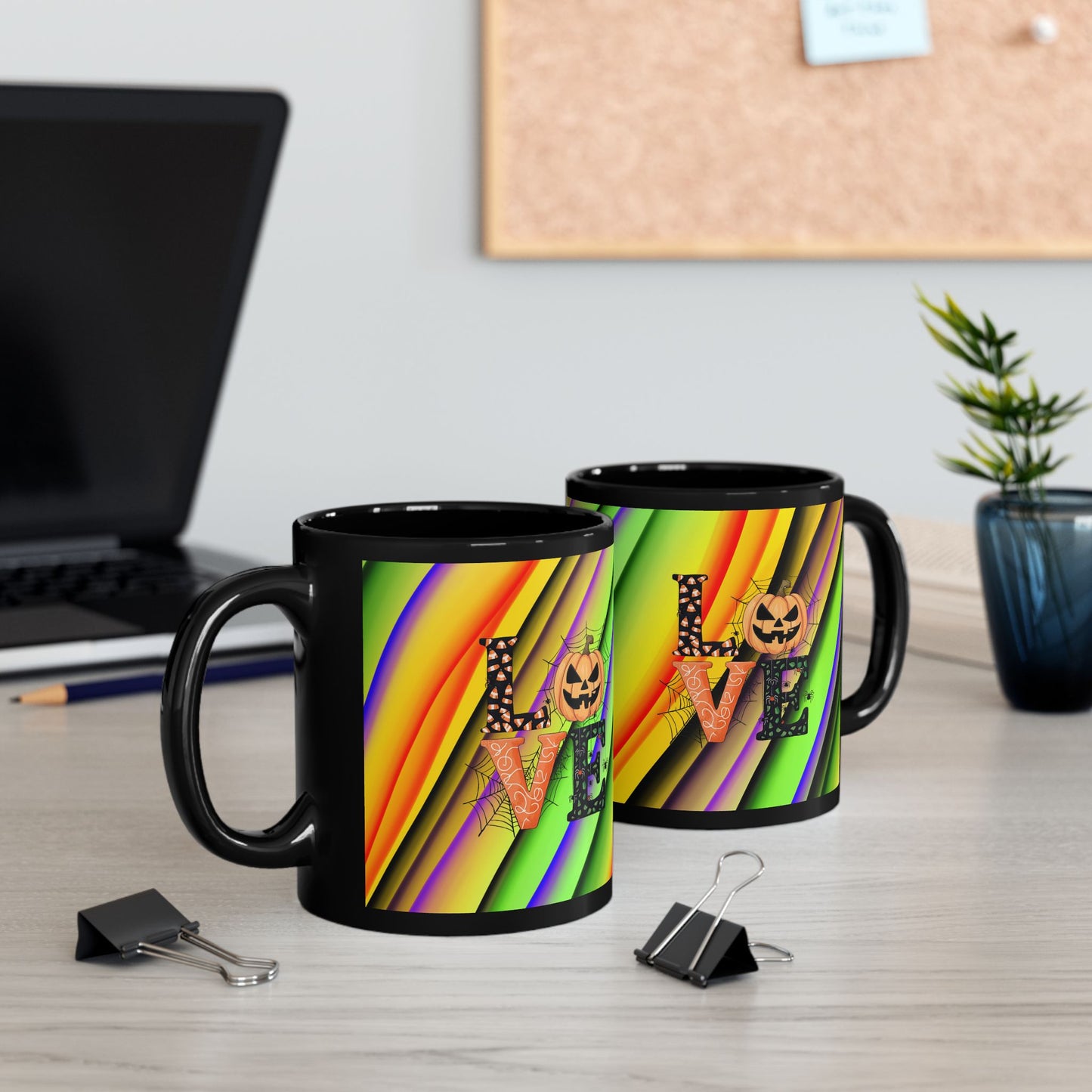 Halloween Theme Black Mug (11oz, 15oz), Cute Halloween Expression, Halloween Lovers, Coffee, Tea, Hot Chocolate Lovers, Great Gift Idea for Anyone