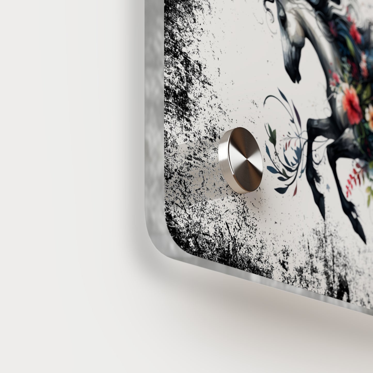 Floral Horse Acrylic Wall Art Panel - Modern Home Decor