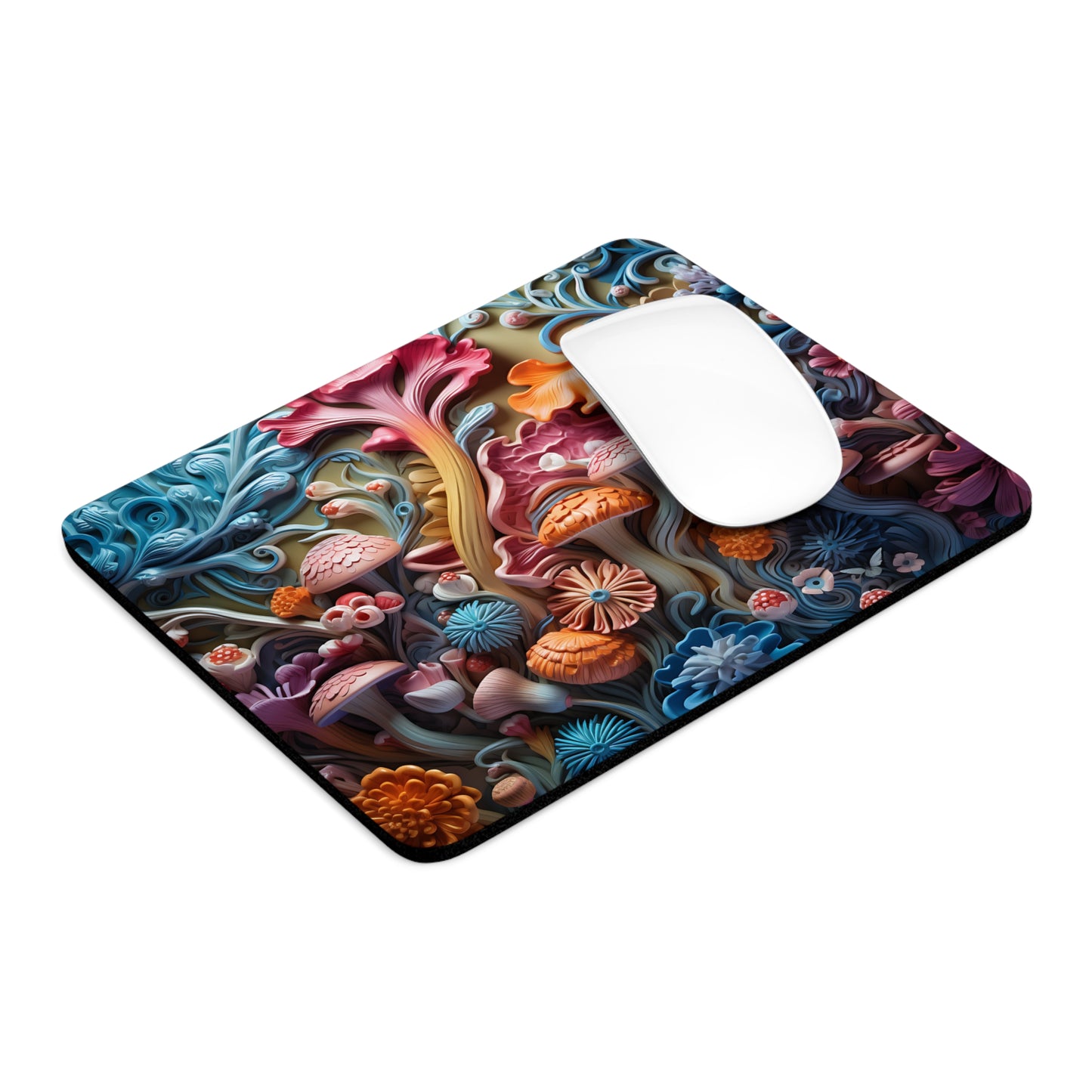 Colorful Floral 3D Desk Mouse Pad - Vibrant Mushroom Design for Home & Office
