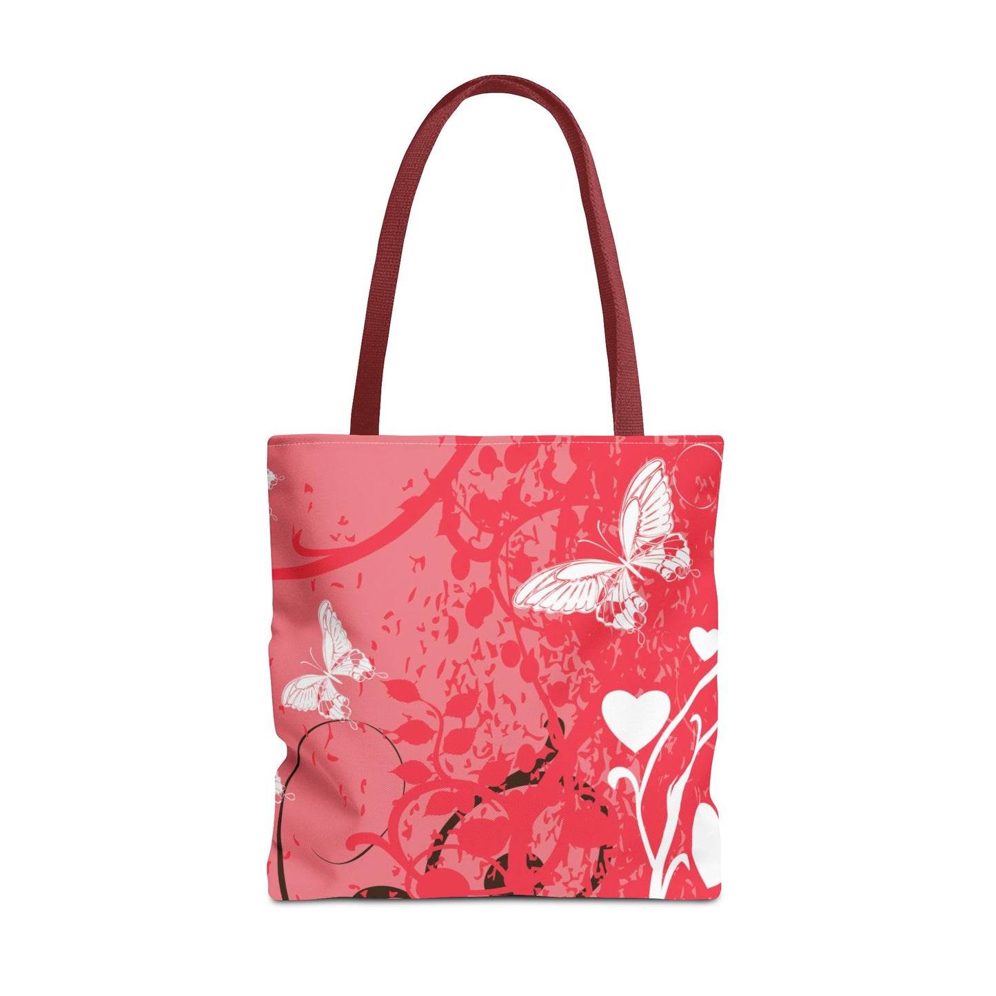 Pink Butterfly Heart Floral Abstract Fashionable Tote Bag (AOP), Stylish, Gift Idea for Birthdays, Holidays, Any Occasion for Anyone