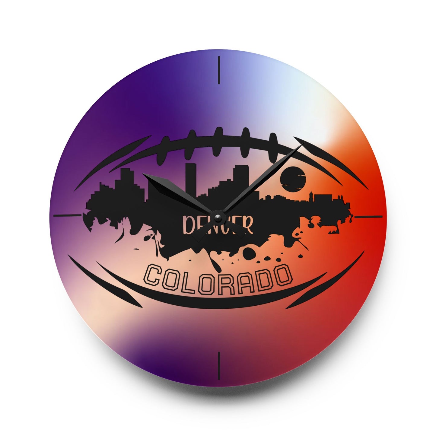 Acrylic Wall Clock — Denver Colorado Football Skyline Design