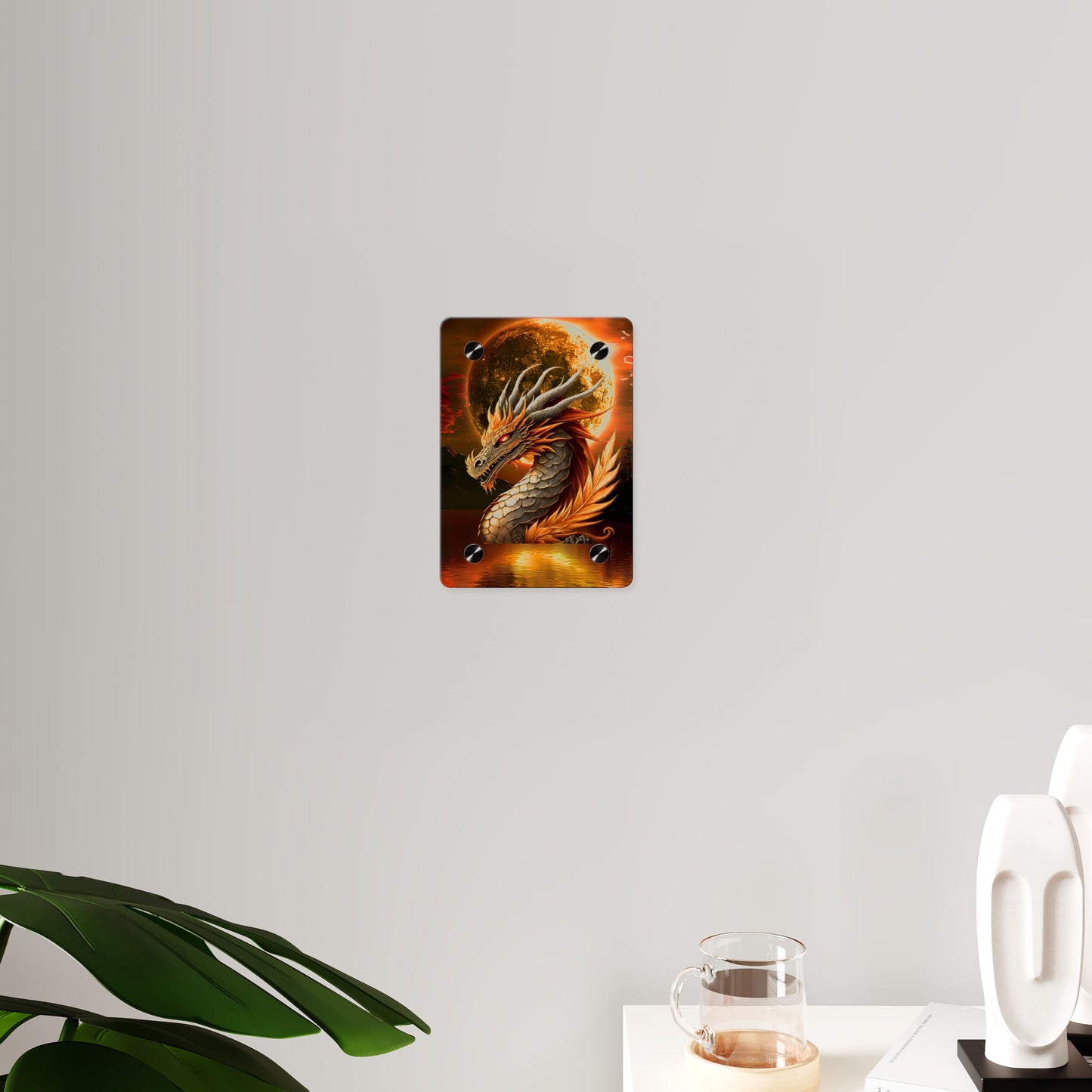 Gothic Theme Acrylic Wall Art Panels, Beautiful Dragon with Moon Background Decor, Accent for Any Room, Dragon Lovers, for Anyone