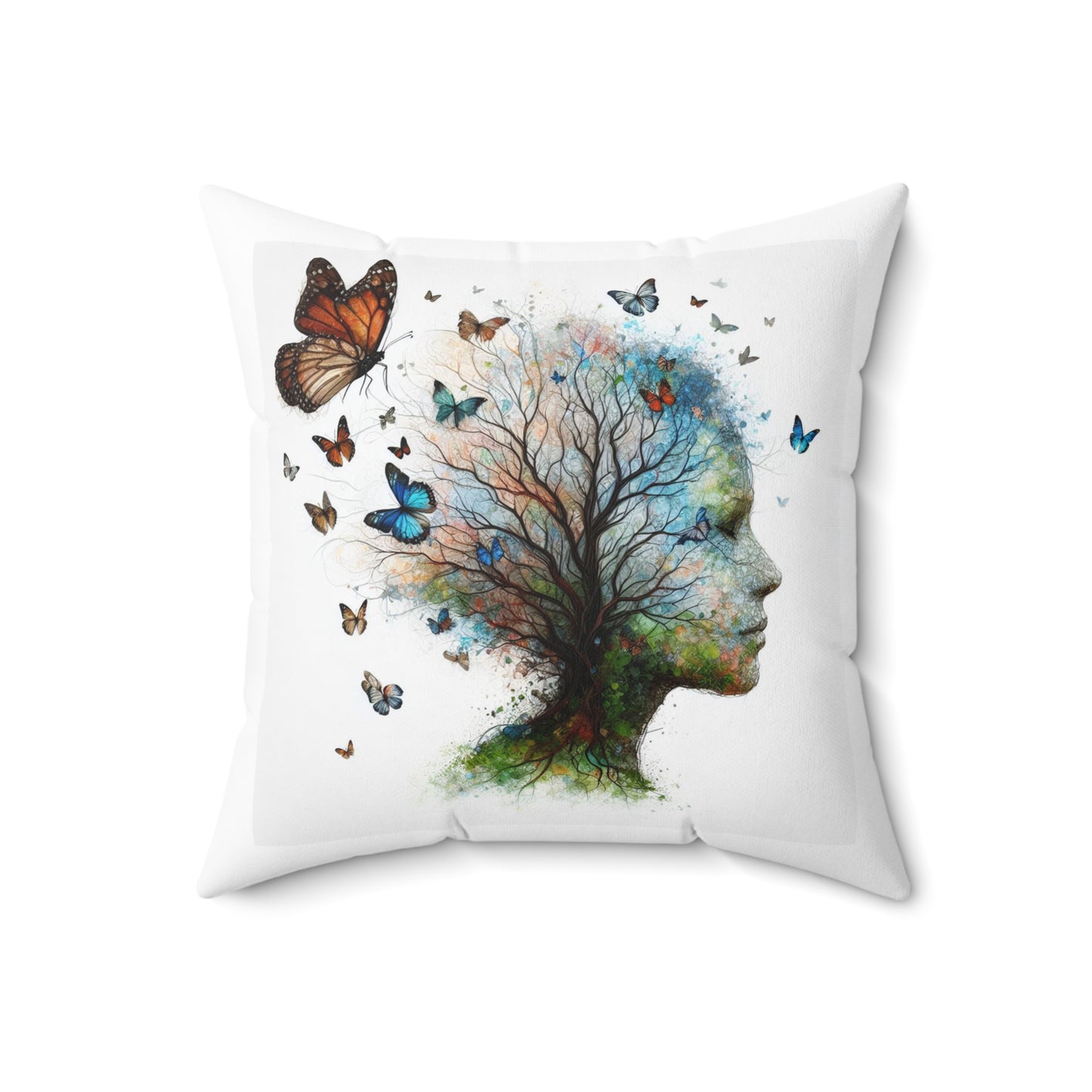 Butterfly Tree Profile Decorative Pillow — Nature-Inspired Throw Cushion