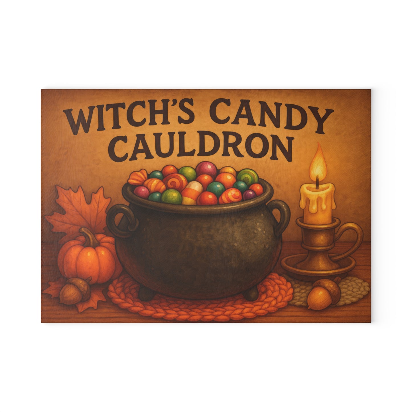 Witch's Candy Cauldron Glass Cutting Board