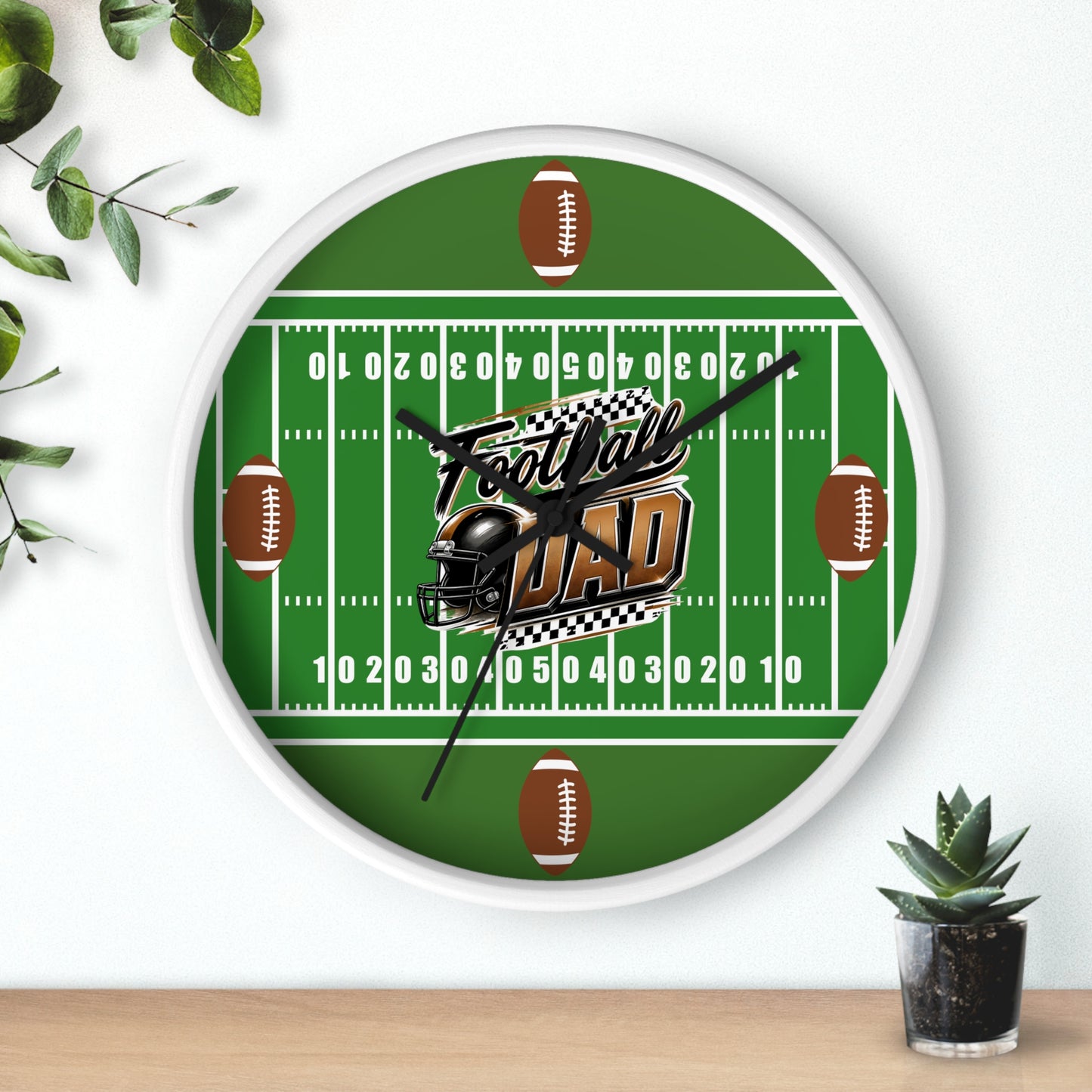 Football Dad Wall Clock — Gridiron Field Design with Helmet & Footballs