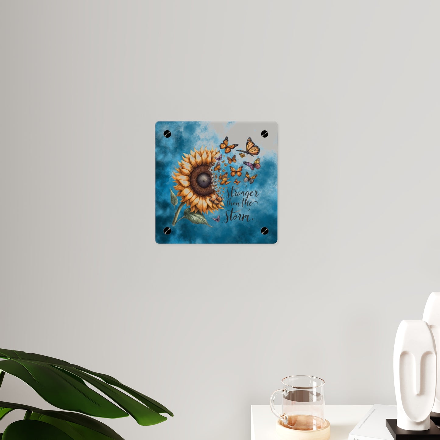 Inspirational Sunflower Acrylic Wall Art Panel - "Stronger Than The Storm"