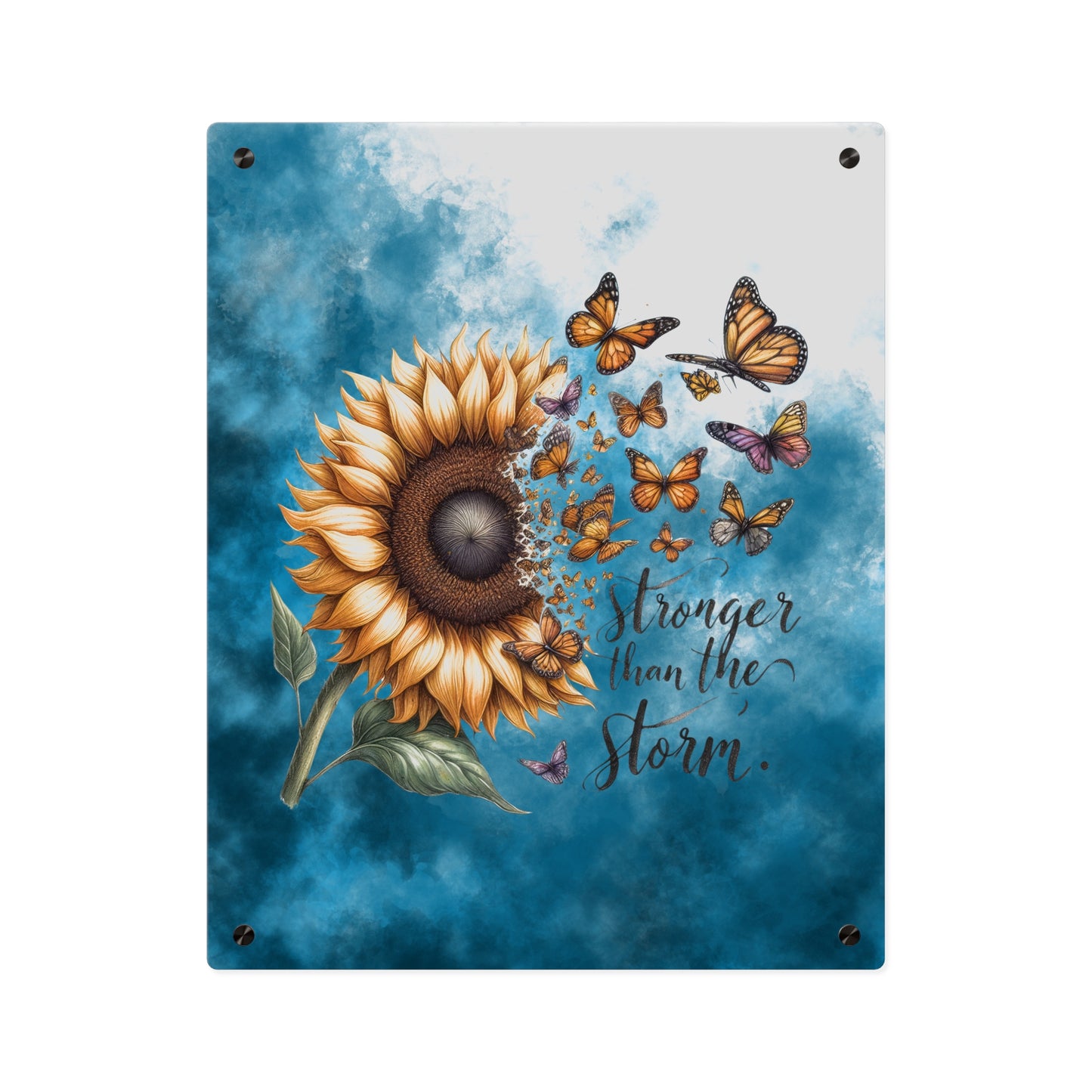 Inspirational Sunflower Acrylic Wall Art Panel - "Stronger Than The Storm"