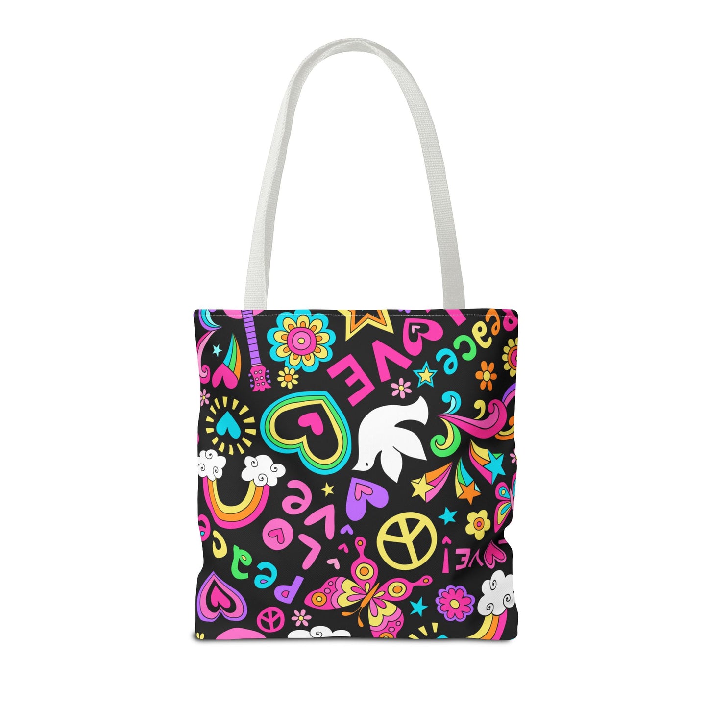 Fashionable Tote Bag (AOP), Stylish, Peace Lovers, Hippie Theme, Great Gift Idea for Birthdays, Holidays or Any Occasion for Anyone