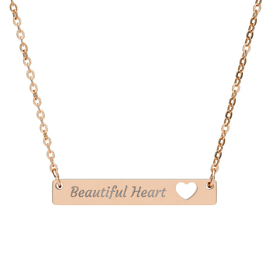 Beautiful Heart Necklace - Engravable Heart Cutout Bar Pendant Jewelry