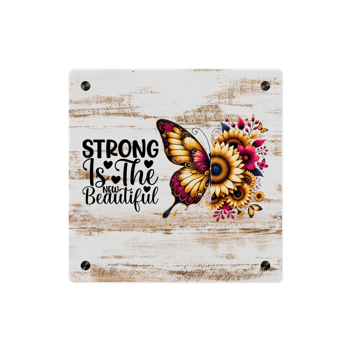 Acrylic Wall Art Panel - Inspirational Quote "Strong is the New Beautiful" Wall Decor