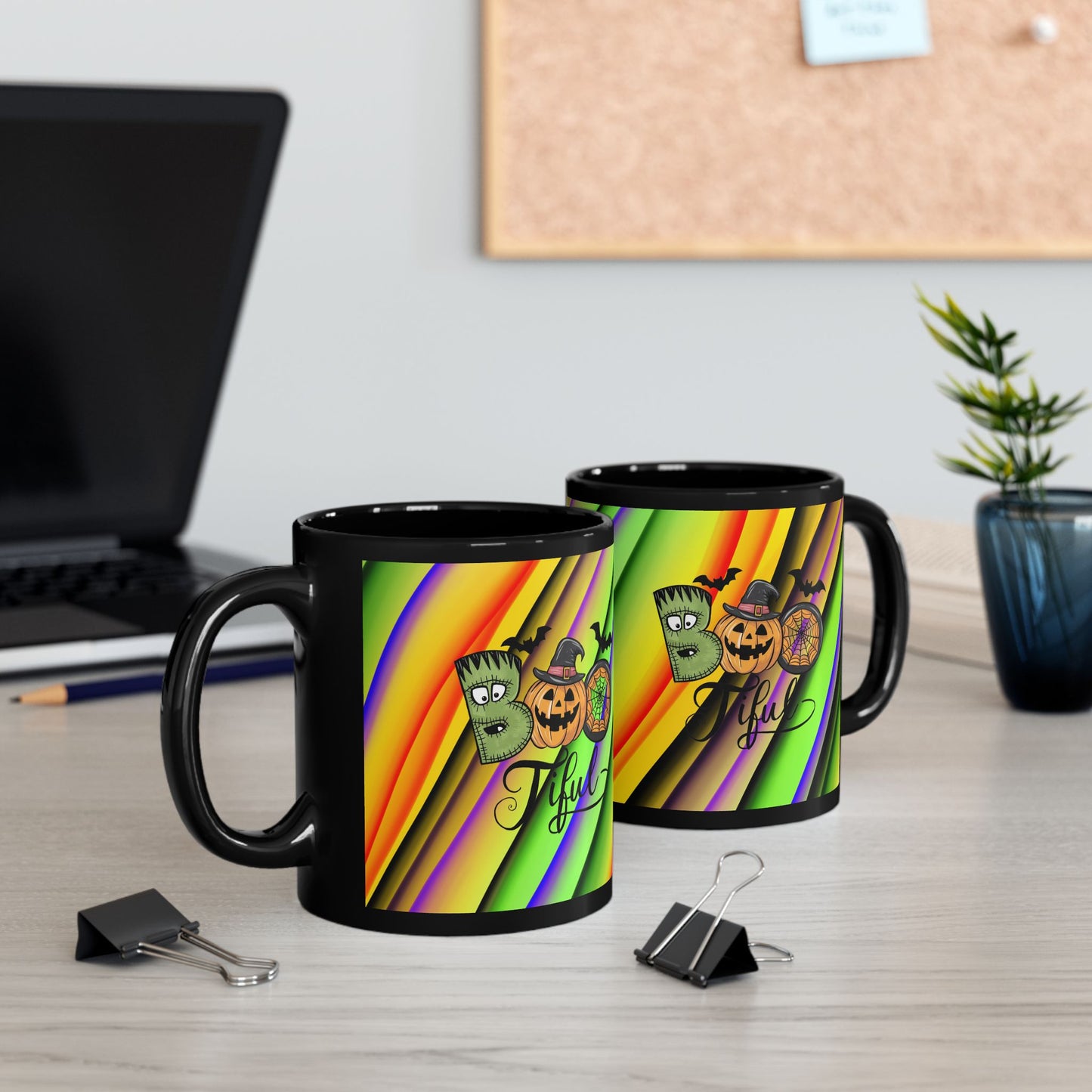 Halloween Theme Black Mug (11oz, 15oz), Cute Halloween Expression, Halloween Lovers, Coffee, Tea, Hot Chocolate Lovers, Great Gift Idea for Anyone