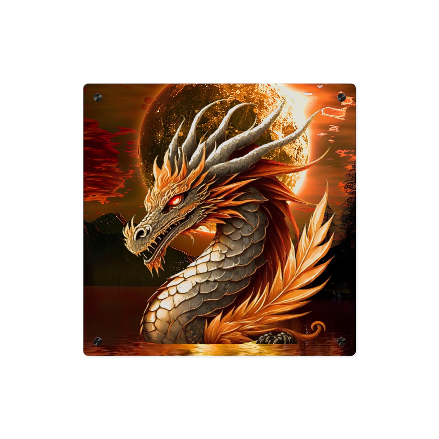 Gothic Theme Acrylic Wall Art Panels, Beautiful Dragon with Moon Background Decor, Accent for Any Room, Dragon Lovers, for Anyone