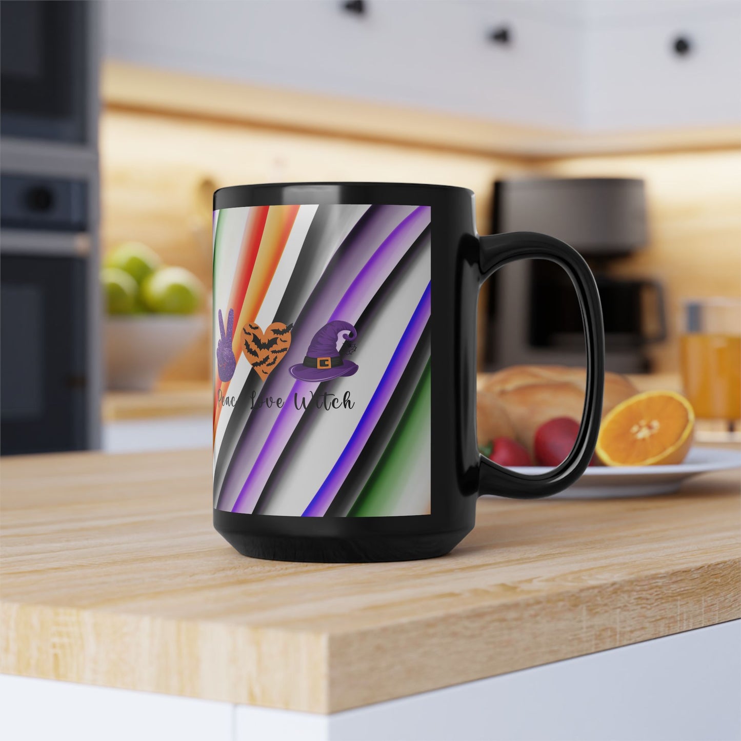 Halloween Theme Black Mug (11oz, 15oz), Peace Loving Halloween Lovers, Coffee, Tea, Hot Chocolate Lovers, Gift Idea for Any Occasion for Anyone