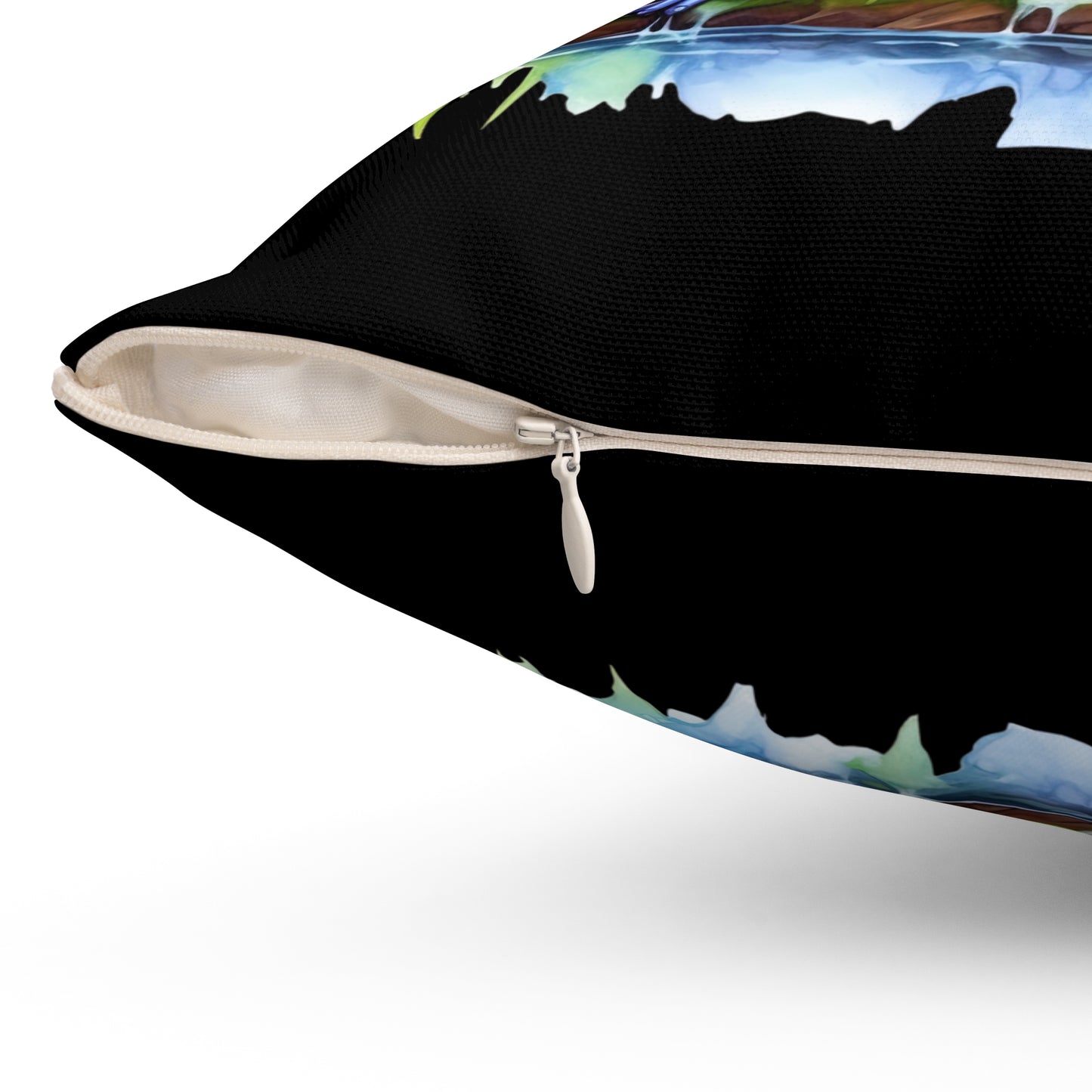 Decorative Spun Polyester Square Pillow, Mushroom with Frogs Decor for Home or Office, Great Gift Idea for Any Occasion for Anyone