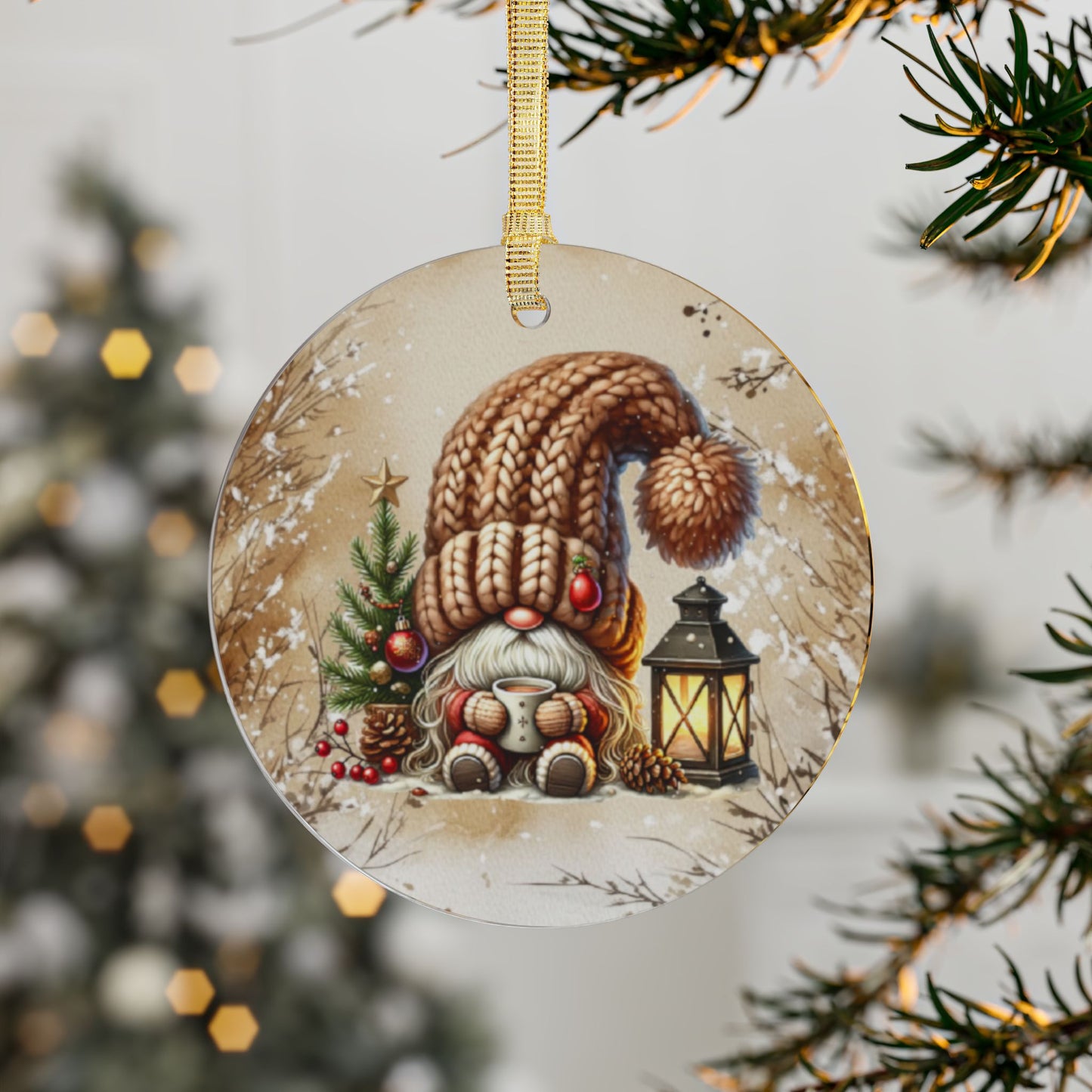 Festive Christmas Acrylic Ornaments - Cozy Gnome Design for Holiday Cheer