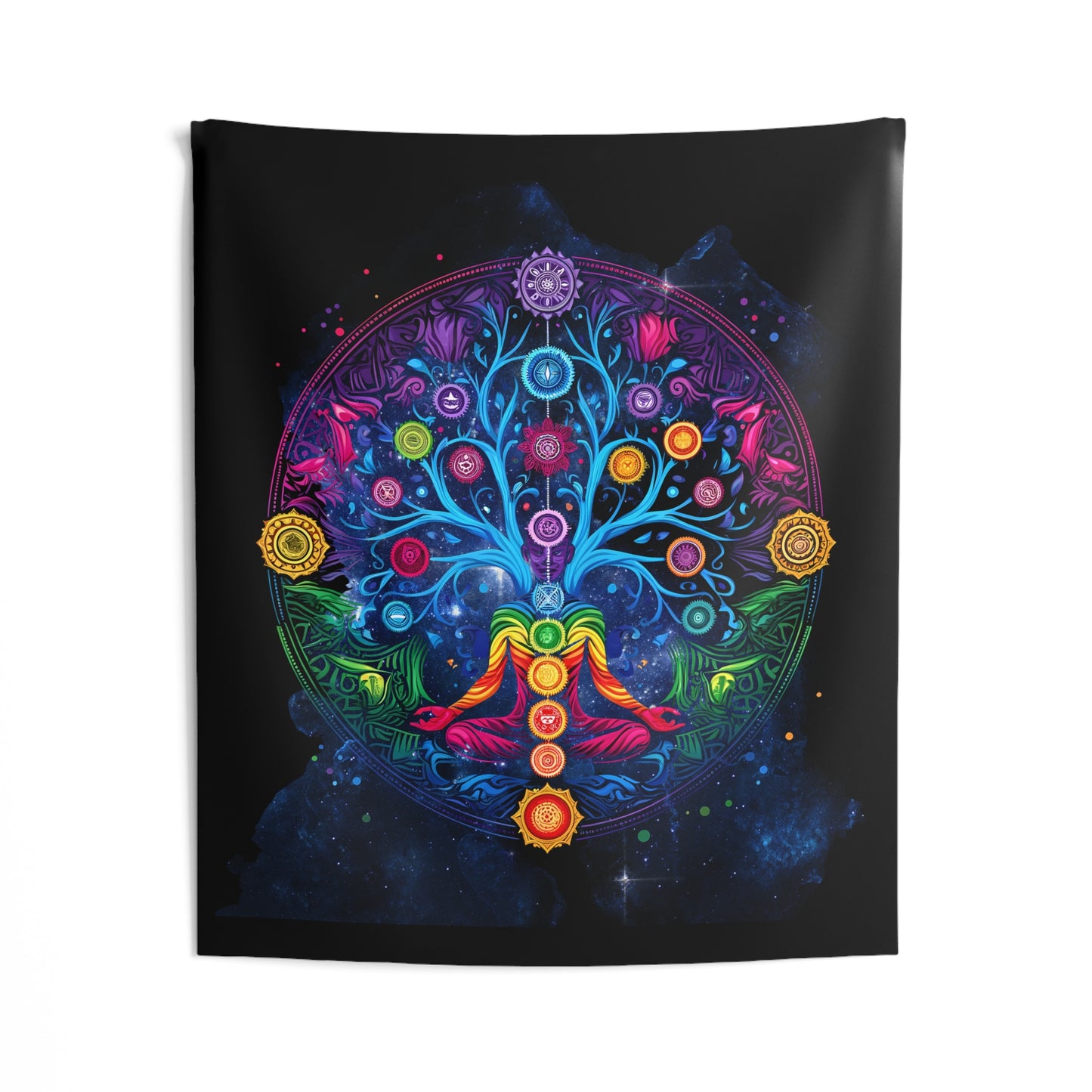 Vibrant Chakra Tree Wall Tapestry, Colorful Home Decor, Yoga Room Wall Art, Meditation Tapestry, Bohemian Wall Hanging