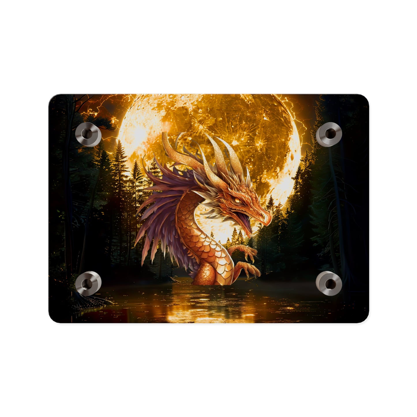 Gothic Theme Acrylic Wall Art Panel, Purple Dragon with Moon Background, Dragon Lovers, For Anyone, Accent for Any Room