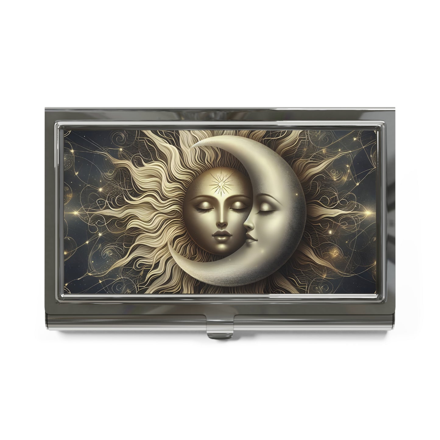 Celestial Sun & Moon Business Card Holder — Mystical Professional Card Case
