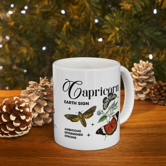 Capricorn Zodiac Floral Ceramic Mug - Horoscope Gift for Astrology Lovers