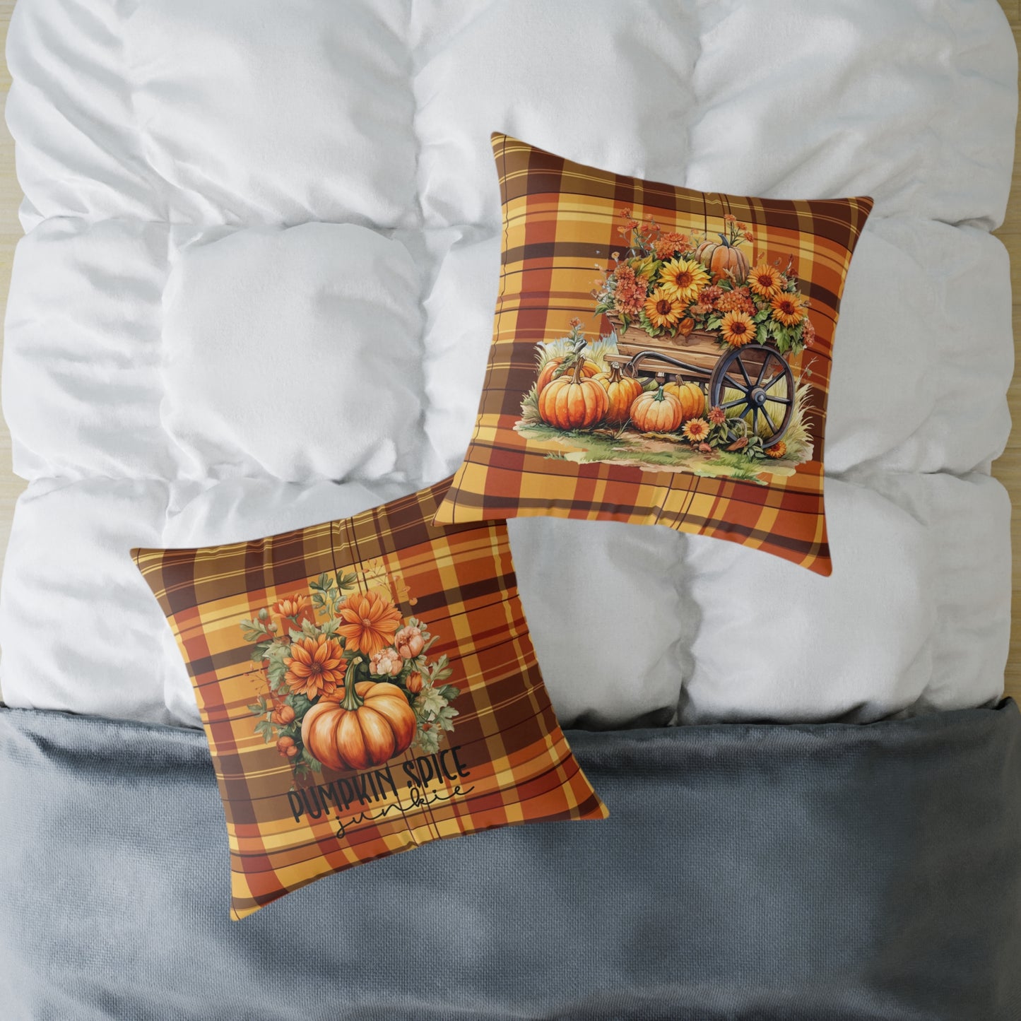 Fall Theme Square Poly Canvas Pillow, Beautiful Two-Sided Fall Pillow for Home or Office, Stylish Accent for Any Room, Perfect Fall Decor