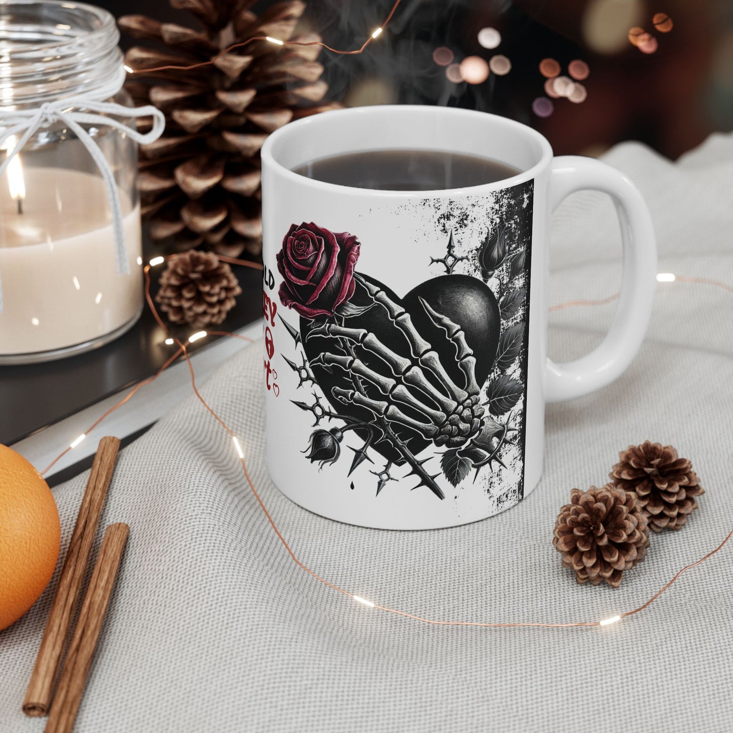 Ceramic Mug "You Hold The Key To My Heart" — Gothic Rose Valentine Coffee Cup (11oz/15oz)