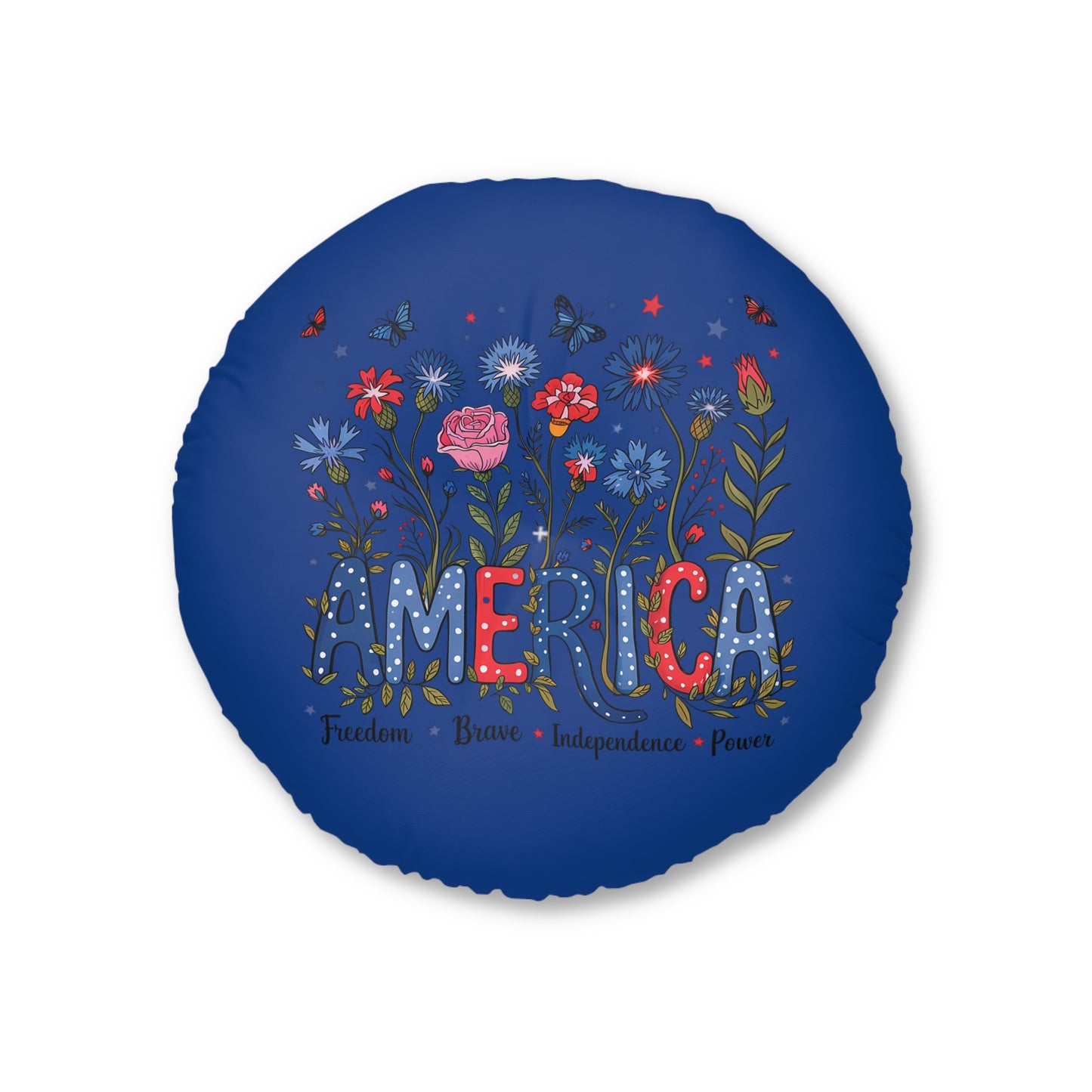 Patriotic Tufted Floor Pillow, Round, Cozy Home Décor, Indoor Cushion, Fireworks Design, Perfect for Holidays and Celebrations