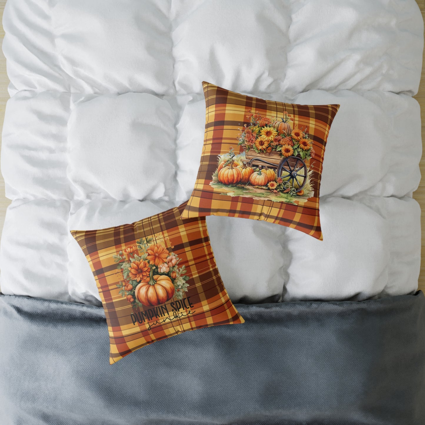 Fall Theme Square Poly Canvas Pillow, Beautiful Two-Sided Fall Pillow for Home or Office, Stylish Accent for Any Room, Perfect Fall Decor