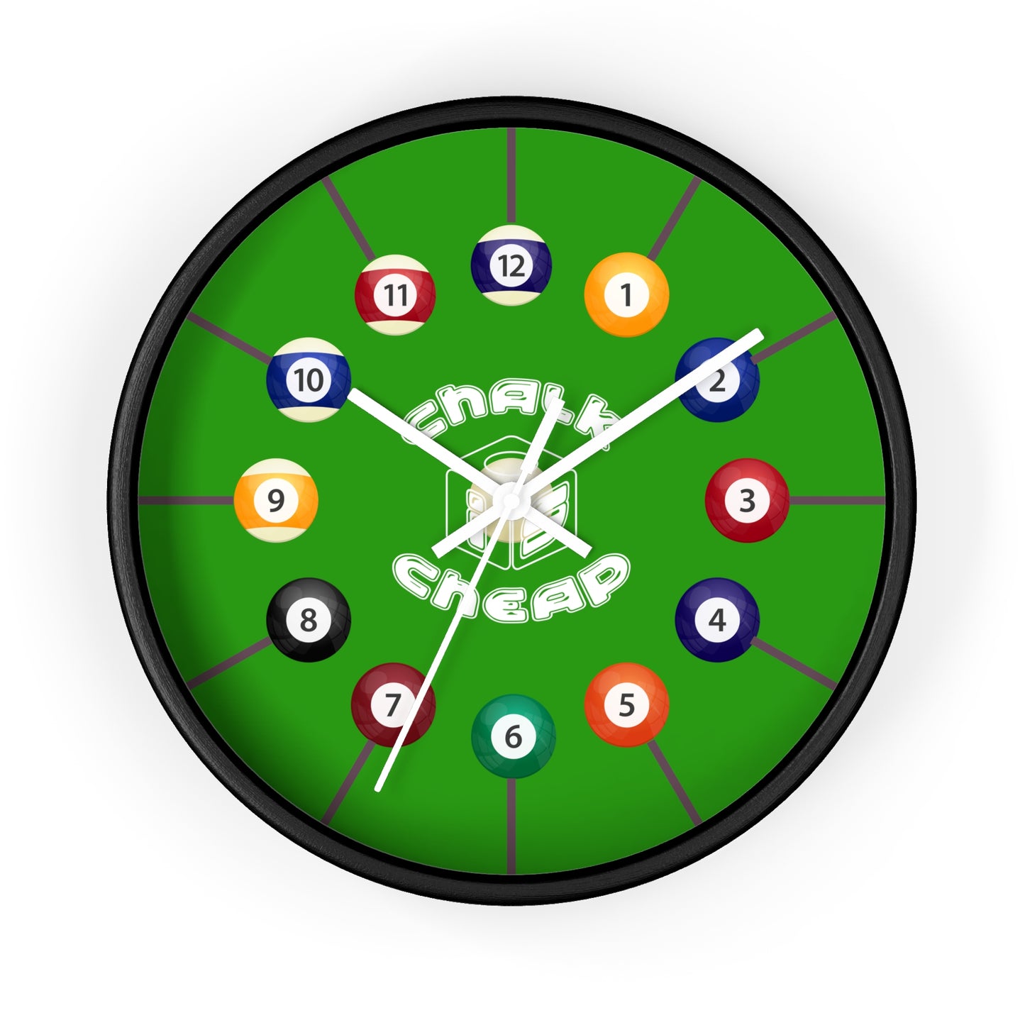 Pool Table Wall Clock — Billiard Balls Design, 'Finally Cheap' Novelty Game Room Clock