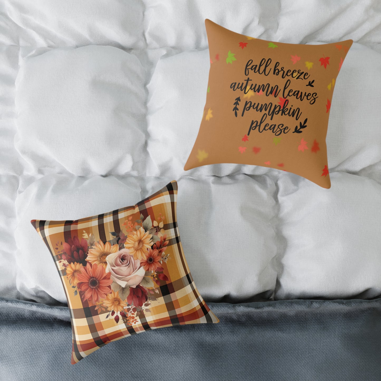Fall Theme Square Poly Canvas Pillow, Beautiful Two-Sided Fall and Fall Quote Decor for Home or Office, Stylish Accent for Any Room
