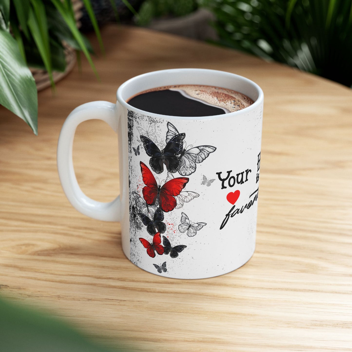 Romantic Heartbeat With Butterflies Ceramic Mug – “Your Heartbeat Is My Favorite Song” Gift