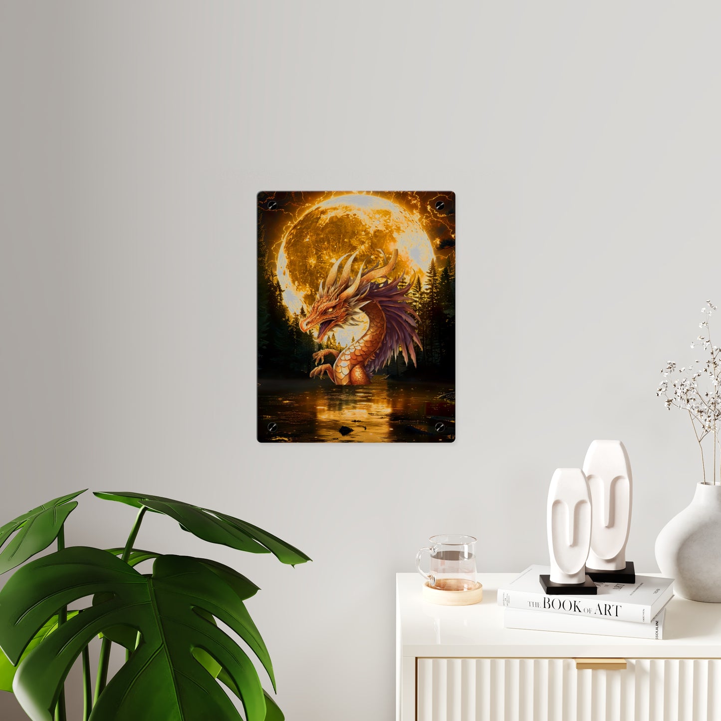 Gothic Theme Acrylic Wall Art Panel, Purple Dragon with Moon Background, Dragon Lovers, For Anyone, Accent for Any Room