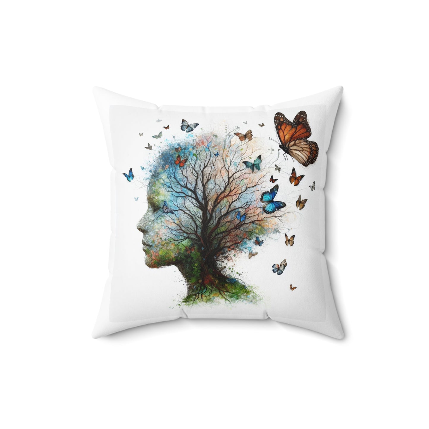 Butterfly Tree Profile Decorative Pillow — Nature-Inspired Throw Cushion