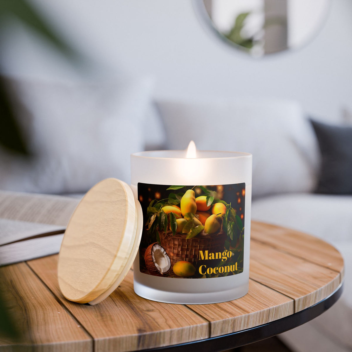 Vanilla Frosted Glass Candle – 11oz Scented Soy Candle with Wooden Lid