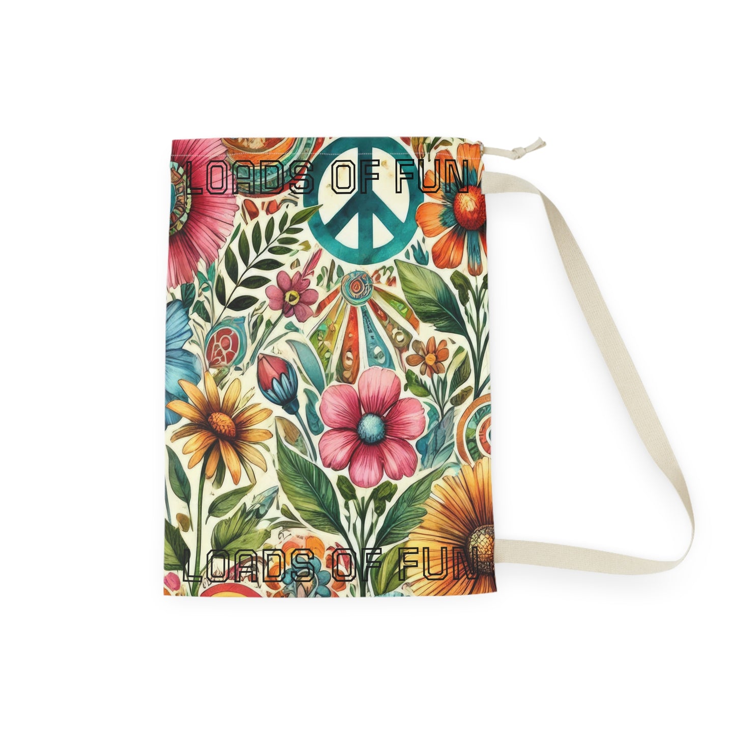 Boho Floral Peace Sign Laundry Bag — 'Loads of Fun' Drawstring Hamper