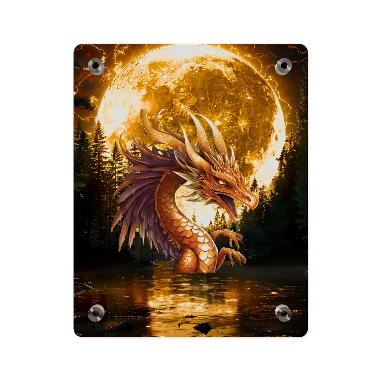 Gothic Theme Acrylic Wall Art Panel, Purple Dragon with Moon Background, Dragon Lovers, For Anyone, Accent for Any Room