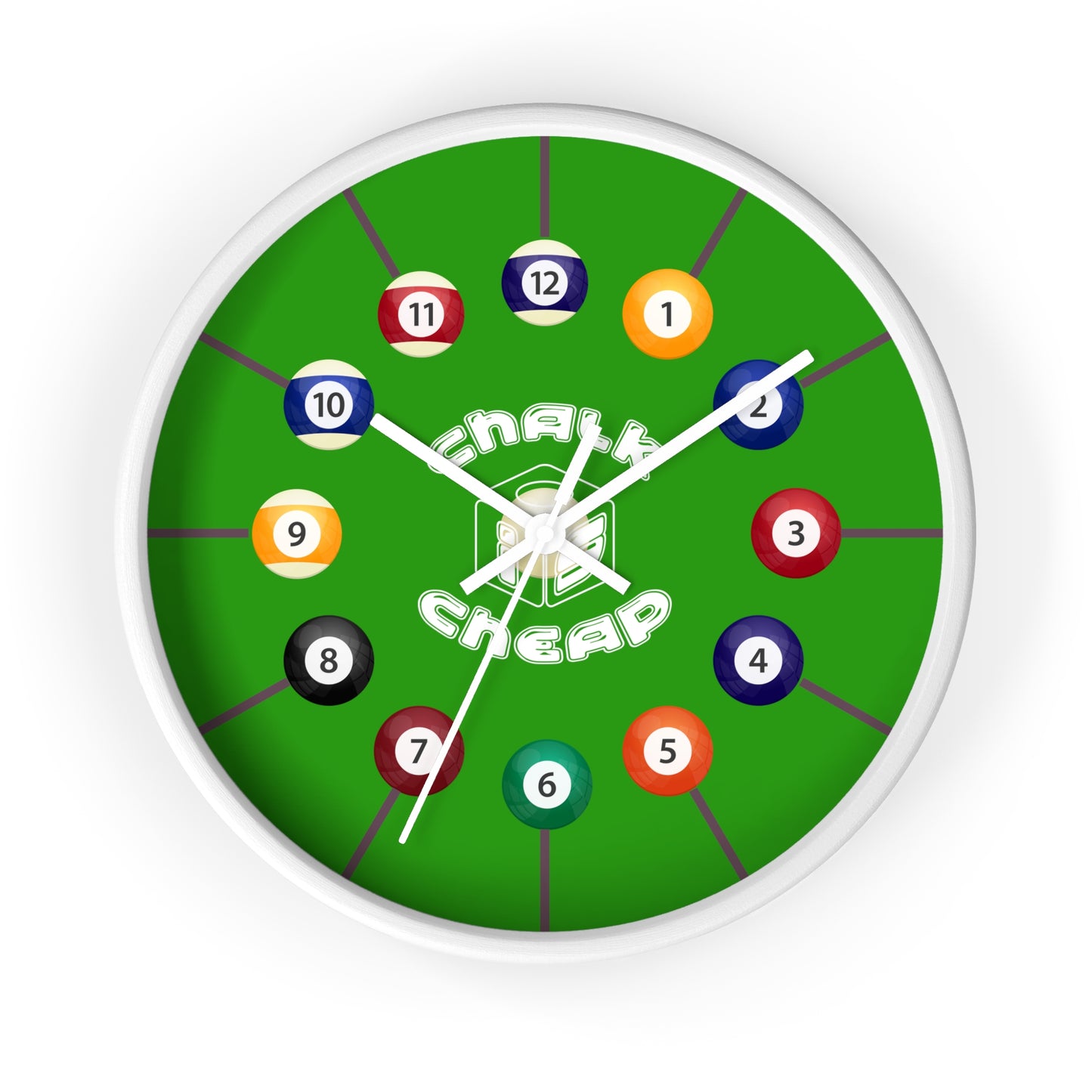 Pool Table Wall Clock — Billiard Balls Design, 'Finally Cheap' Novelty Game Room Clock