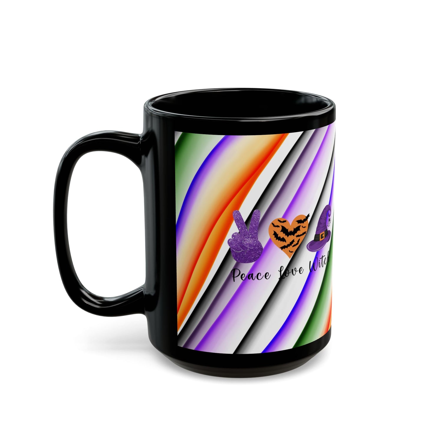 Halloween Theme Black Mug (11oz, 15oz), Peace Loving Halloween Lovers, Coffee, Tea, Hot Chocolate Lovers, Gift Idea for Any Occasion for Anyone