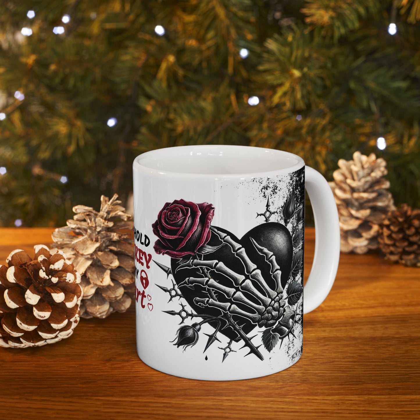 Ceramic Mug "You Hold The Key To My Heart" — Gothic Rose Valentine Coffee Cup (11oz/15oz)
