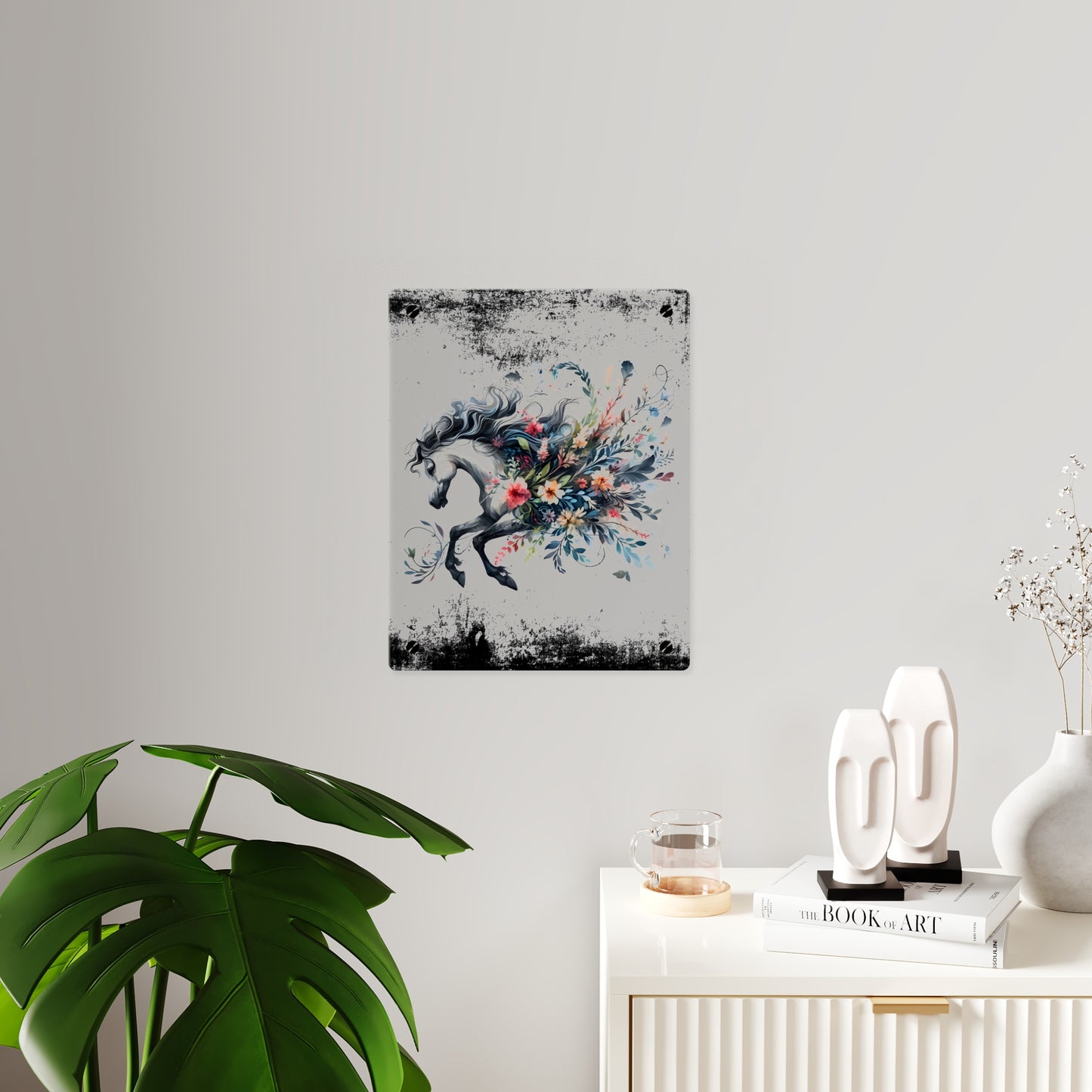 Floral Horse Acrylic Wall Art Panel - Modern Home Decor