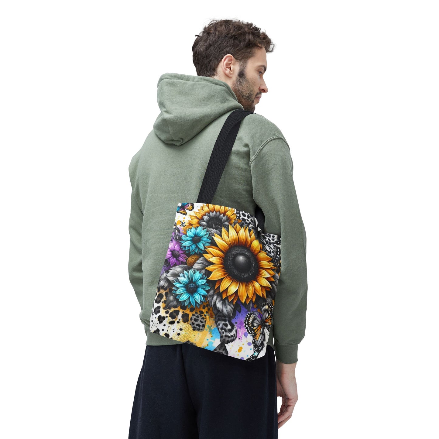 Sunflower & Butterfly Tote Bag — Colorful Floral All-Over Print