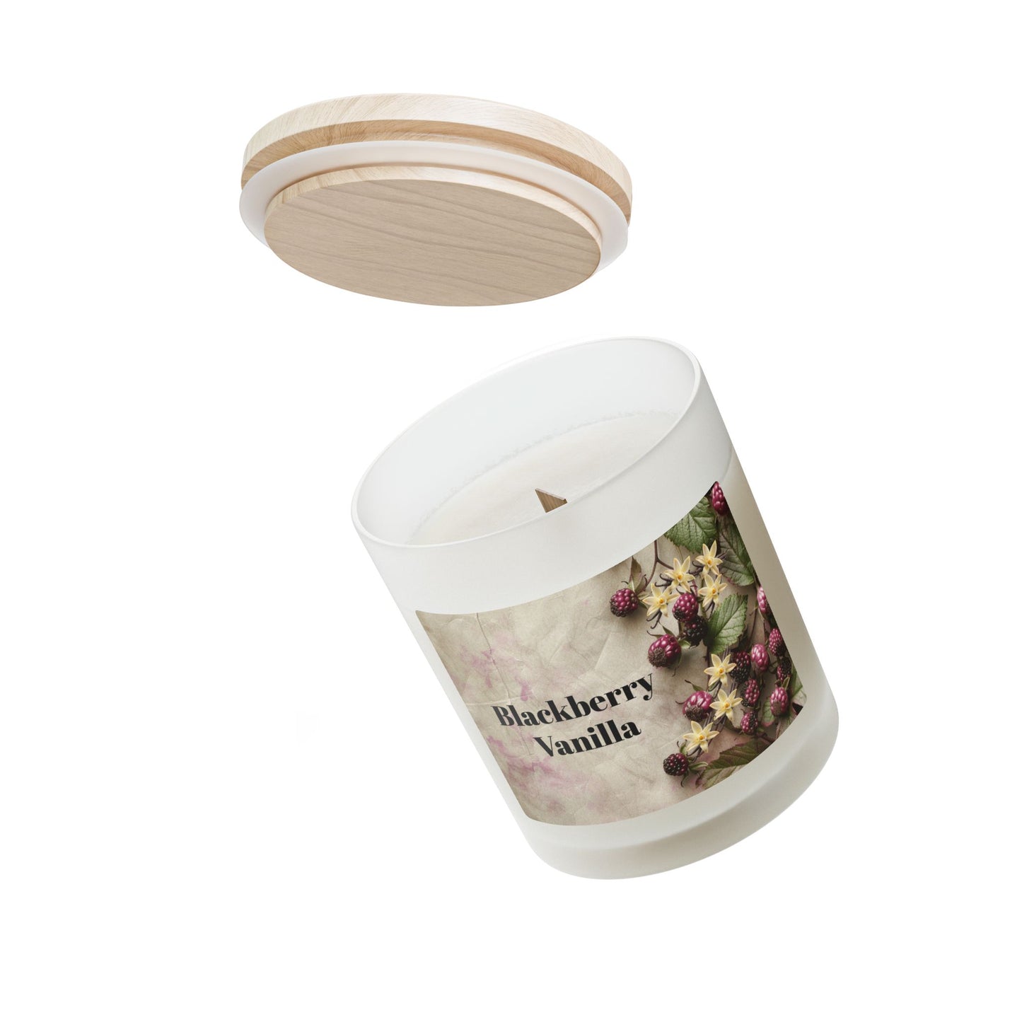 Vanilla Frosted Glass Candle – 11oz Scented Soy Candle with Wooden Lid