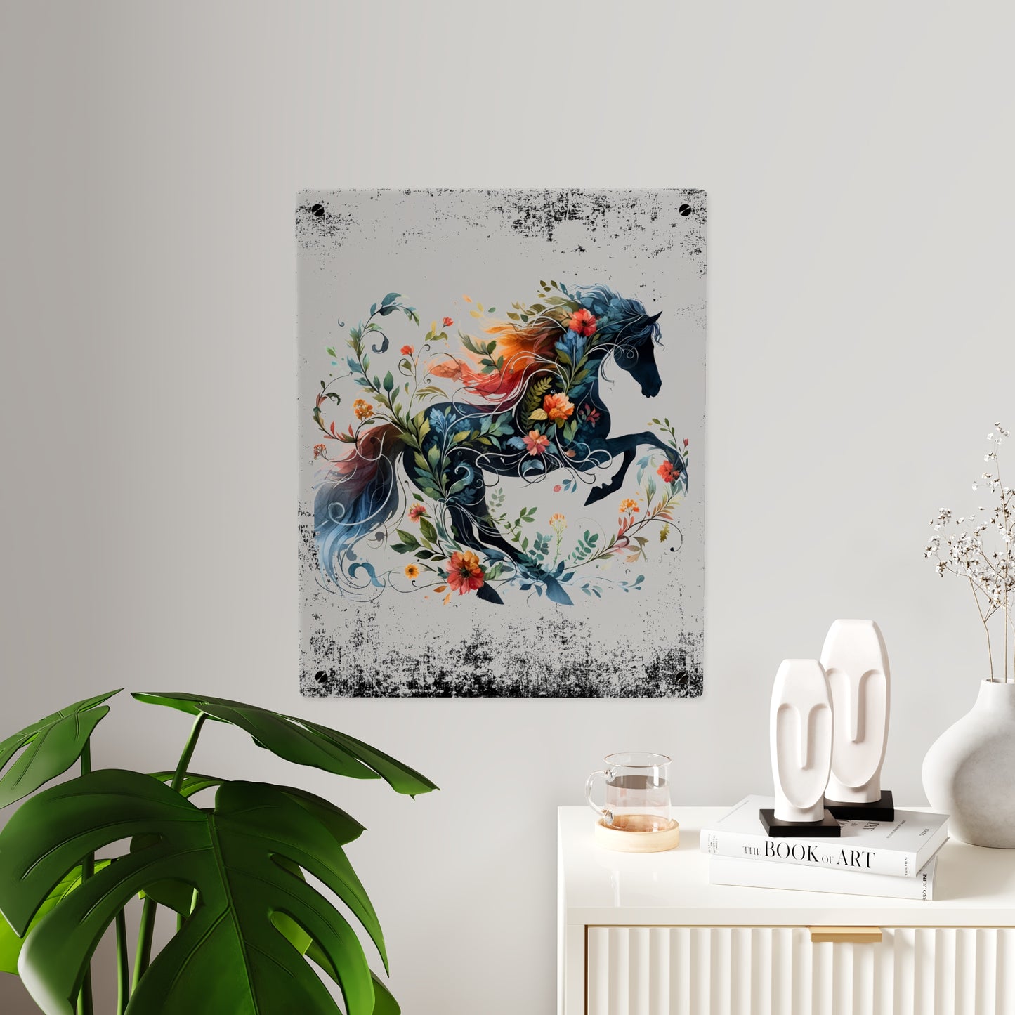 Vibrant Floral Horse Acrylic Wall Art Panel - Home Decor