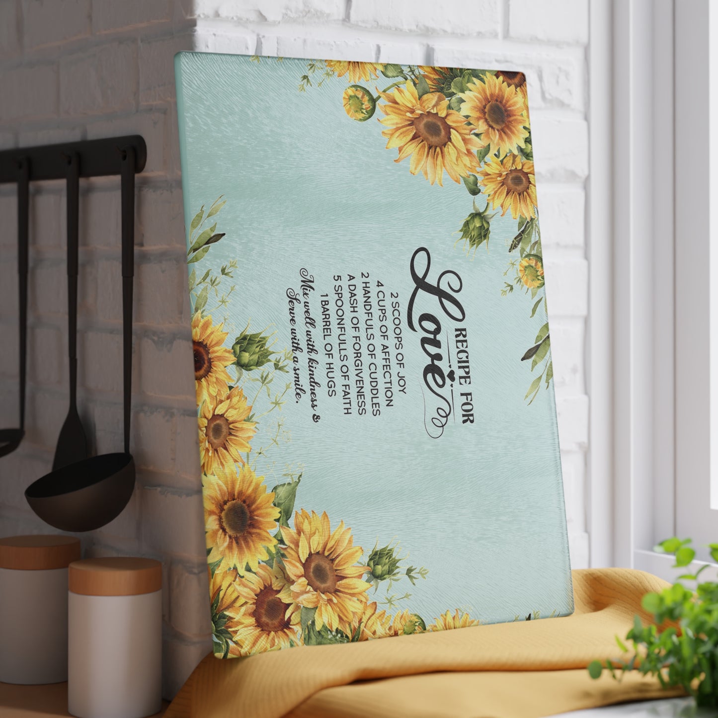 Glass Cutting Board Love Recipe Quote, Home Kitchen Essential, Cook Lovers, Great Housewarming Gift Idea for Him or Her