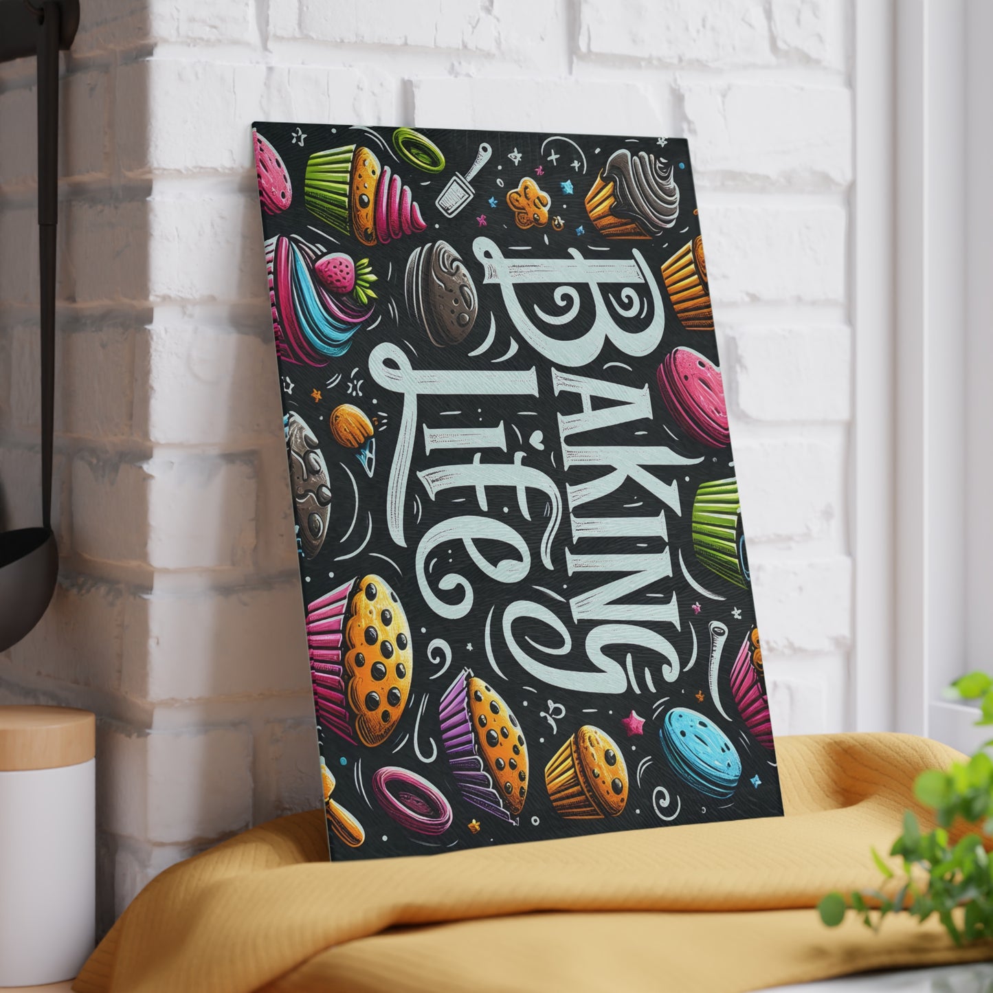 Baking Life Glass Cutting Board - Colorful Culinary Art for Baking Enthusiasts